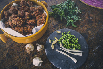 Homemade meatballs with garlic and spices.
