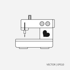 Vector illustration: Sewing machine with heart. Drawings for children, coloring pages