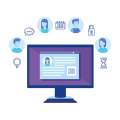 computer with account and social media icons