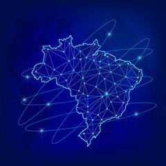 Global logistics network concept. Communications network map Brazil on the world background. Map of  Brazil with nodes in polygonal style. Vector illustration EPS10. 