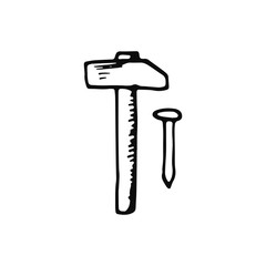 hammer and nail icon. sketch isolated object