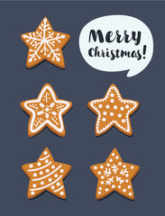 Set of Christmas gingerbread cookie stars.