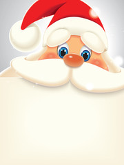 Santa Claus close-up cartoon with blank signboard isolated on a grey background,vector illustration for Christmas greeting