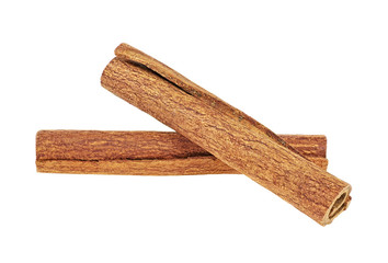 Aromatic cinnamon sticks on white background. Cassia.
