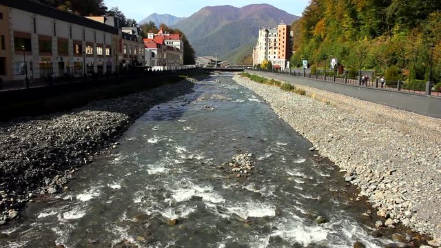 Embankment of a mountain river