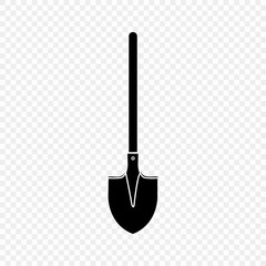 Shovel, spade, icon, silhouette isolated on a transparent background. Garden equipment. Spring, summer work. Farm tools for digging holes. Vector flat design.