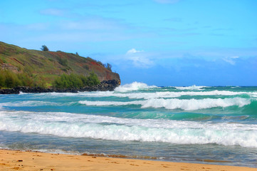 Deserted Beach With Wave Action on Kauai