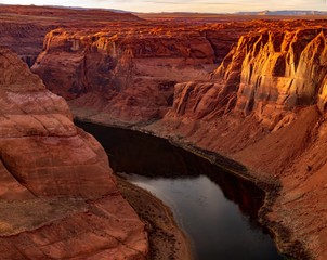 The Sun Sets on North Side Horseshoe Bend of the Colorado River, just outside Page, Arizona, USA