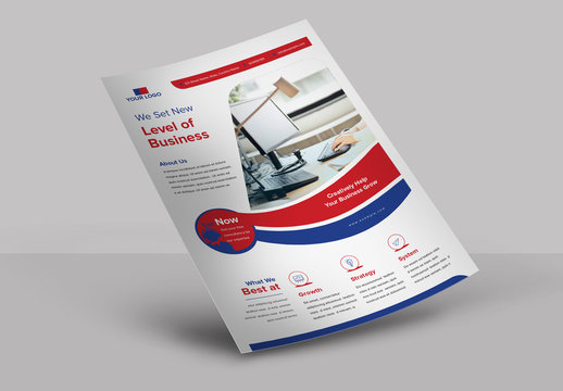 Flyer Layout with Blue and Red Banner Element