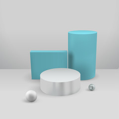 Minimal abstract cylinder shape, sphere and cube, wall scene. Platform, podium to advertise various objects. Vector illustration in pastel colors