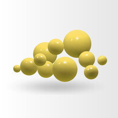 Abstract realistic 3d yellow spheres isolated on white background. Vector illustration