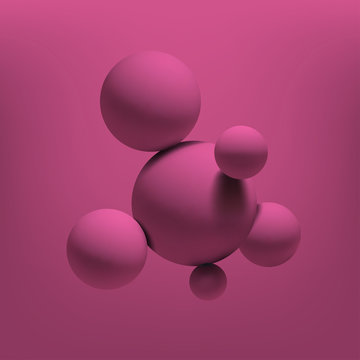Abstract realistic pink 3d spheres structure background. Vector illustration