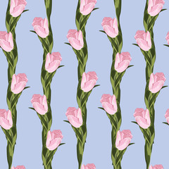 Seamless pattern with pink tulip flowers. Spring tender design. Can be used as greeting or wedding background. Best for wrapping paper.