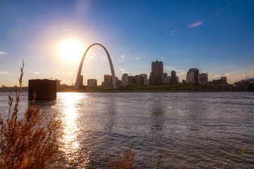 The St. Louis, Missouri skyline across the Mississippi River.