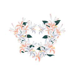 Greeting card for yours design. Decorative frame of white lilies in the shape of heart.