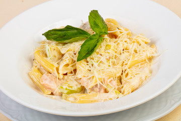 Penne with salmon