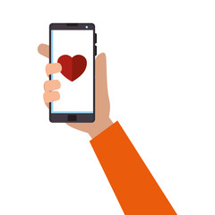 hand using smartphone with heart charity