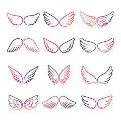 Fototapeta premium Colorful angels or birds wings line vector set