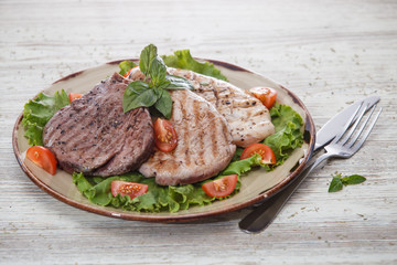 grilled beef steak with vegetables