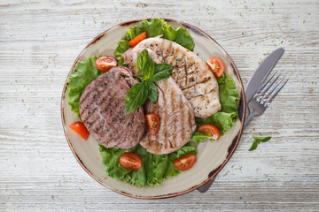 grilled meat with vegetables