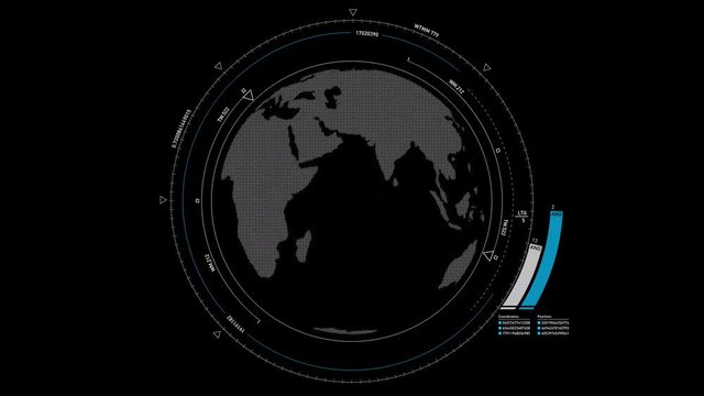 Futuristic HUD Animation of spinning globe / earth in digital pixels.