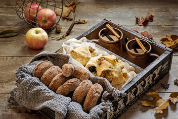 Apple pastries and drinks