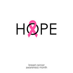 Breast cancer awareness month. Awareness ribbon. Vector cartoon illustration