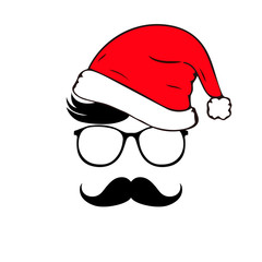 Santa claus modern icon. Hat, mustache, sunglasses. Vector illustration