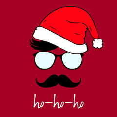 Santa claus modern icon. Hat, mustache, sunglasses. Vector illustration