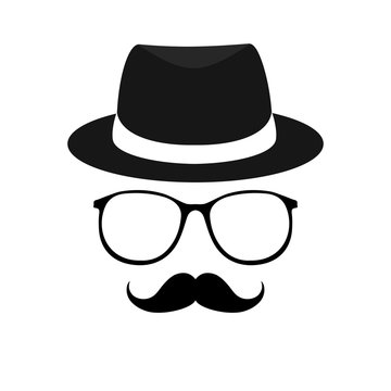 Secret agent icon in a hat and glasses. Vector cartoon illustration