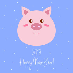 2019 Chinese New Year template greeting card with cute piggy face