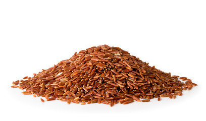 Bunch of red rice close up on a white. Isolated
