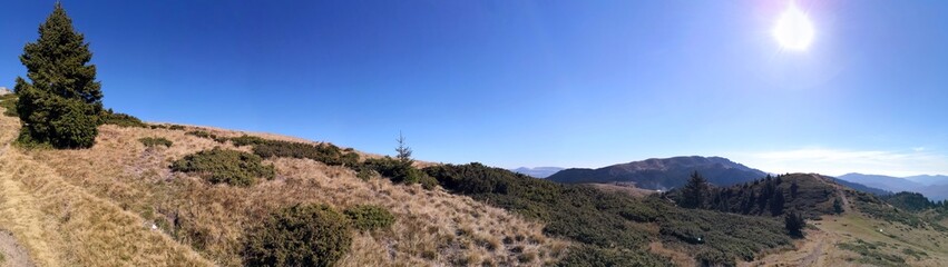 Panorama view in the mountains during fall season 
