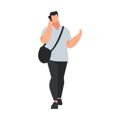 Young man in a flat style talking on phone.