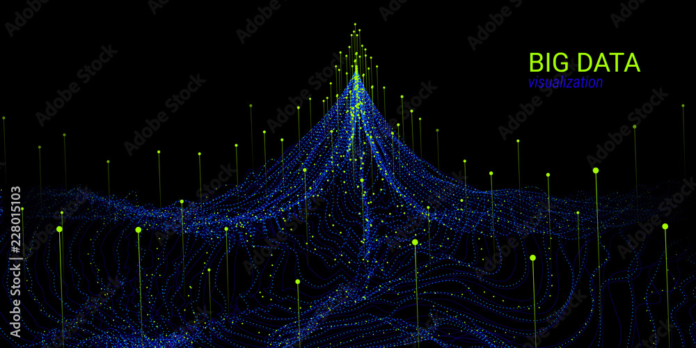 Wall mural wave 3d abstract background. big data visualization.