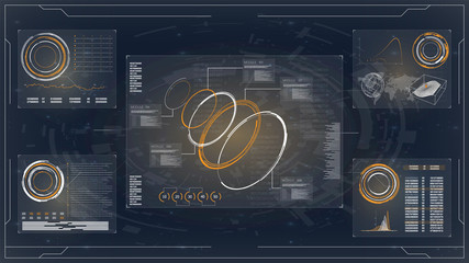 Illustration. Business network concept. Hud technology innovation. Futuristic vector hud interface screen design. Computer monitor vector illustration.