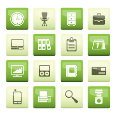 Business and office icons over green background - vector icon set