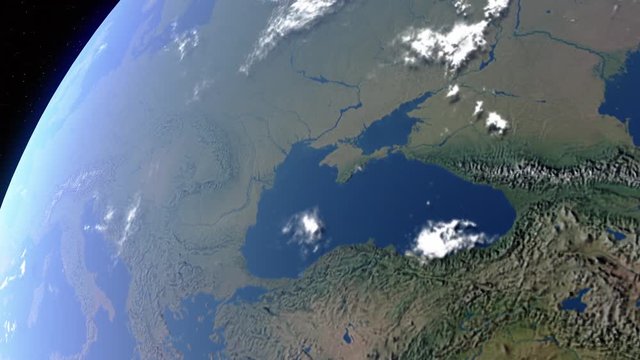 Realistic 3d animated earth showing the Black Sea at daytime in 4K resolution