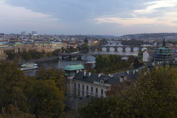 Night Prague City with its Cathedrals, Towers and Bridges, Czech Republic