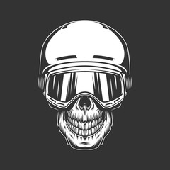 Vintage monochrome snowboarder skull concept
