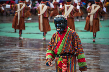 Fototapeta premium Close up masked dancer clown Buddhist festival Thimphu Bhutan