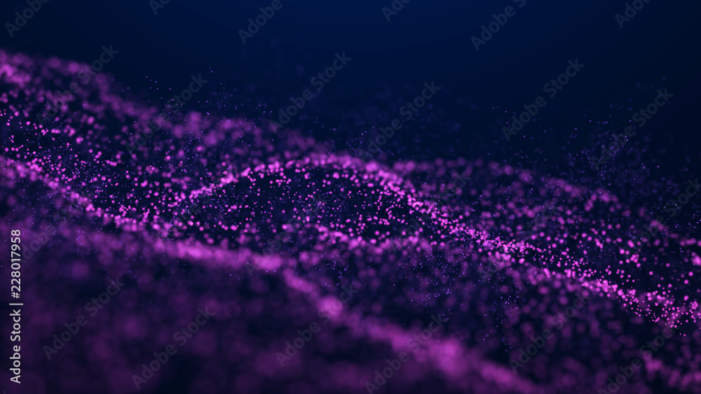 Poster wave glow. wave of particles. wave 3d. 3d rendering. futuristic purple dots background with a dynami