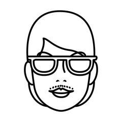 head woman with facial hair with sunglasses