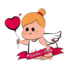 Cute cupid girl icon with bow and arrows. Valentine day. Vector illustration design