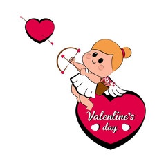 Cute cupid girl on a heart shape. Valentine day. Vector illustration design