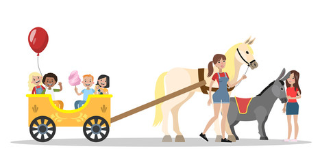 Children having fun riding on the horse
