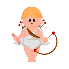 Cute cupid boy icon with bow and arrows. Valentine day. Vector illustration design