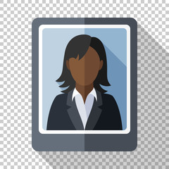 Photo of a black woman in a business suit in flat style with long shadow on transparent background