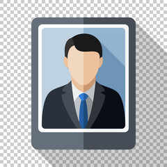 Photo of a man in a business suit in flat style with long shadow on transparent background