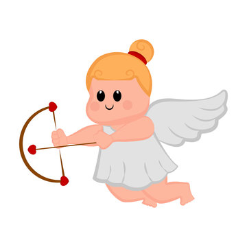 Cute cupid girl icon with bow and arrows. Valentine day. Vector illustration design